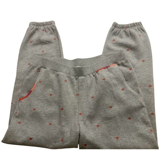 Sundance lounge pants gray with pink hearts sz Large - Picture 1 of 5